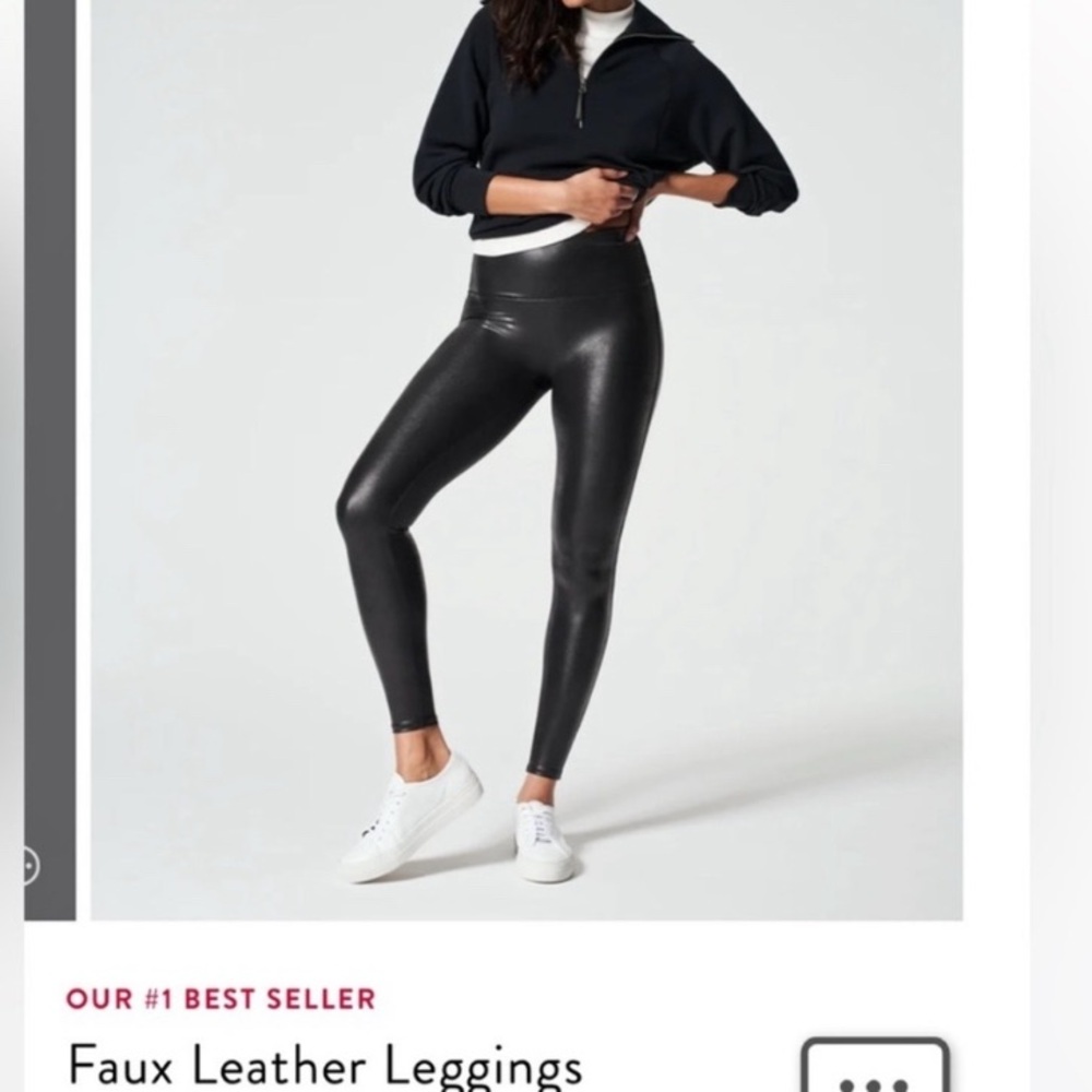 Spanx Faux Leather Leggings shaping sleek look smoothing fabric slimming sexy M